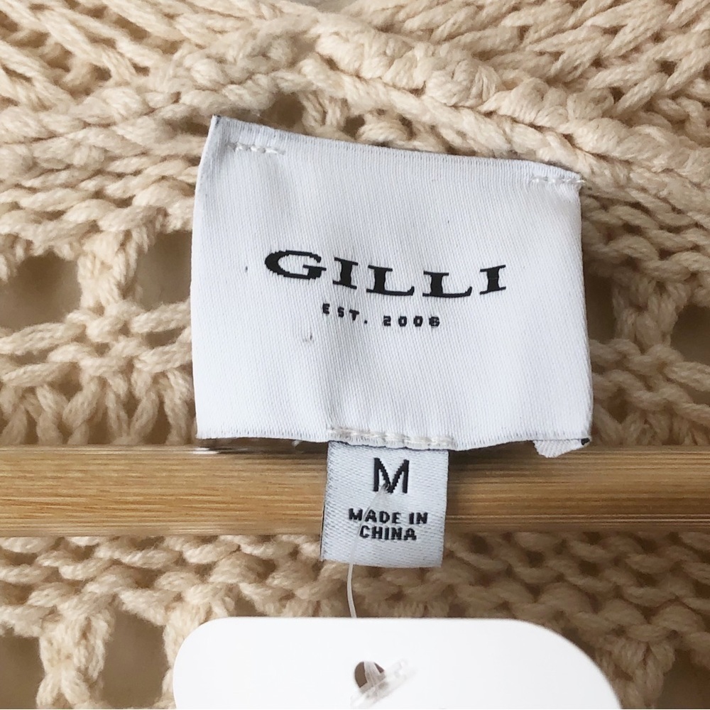 Crochet Knit Fringe Cardigan Boho Dreams by Gilli Natural Beige Size Medium - Picture 11 of 14